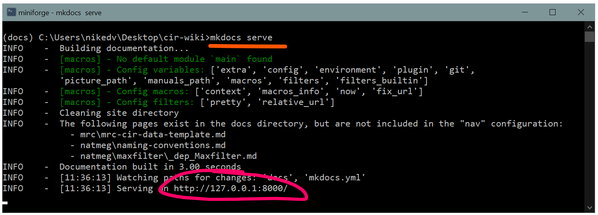 MkDocs in terminal